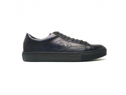 blue patinated calf sneakers with scars