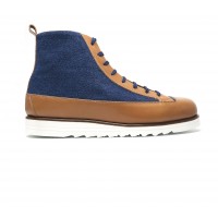 boot in cal leather and linen with flat rubber sole