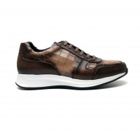 embossed and patinaed calf leather sneakers