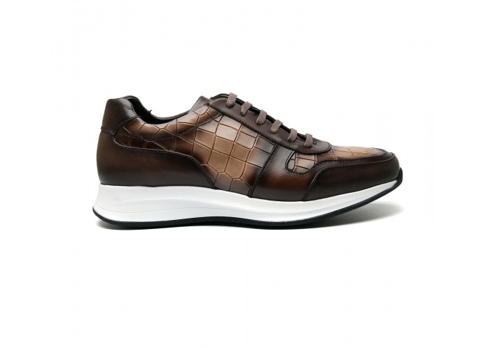 embossed and patinaed calf leather sneakers