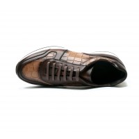 embossed and patinaed calf leather sneakers