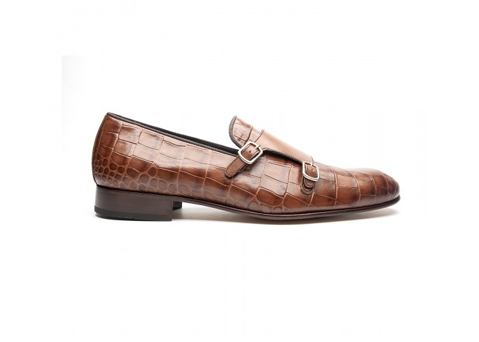 mocassin en cuir martelé "croco" a double boucle