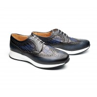 hand patinated calf leather and embossed leather sneakers