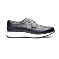 hand patinated calf leather and embossed leather sneakers