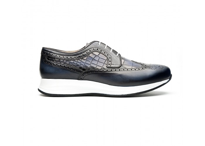 hand patinated calf leather and embossed leather sneakers